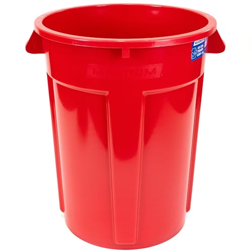 Magnum 55 Gallon Trash Can, High-Vis Red, Construction Grade, Heavy Duty Plastic, Jobsite Ready for Handling and Holding Garbage CMTC-C000-55R01 (1 Pack)