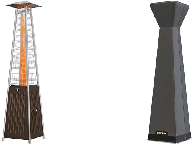 EAST OAK Pyramid Patio Heater, 48,000 BTU Outdoor Patio Heater, Quartz Glass Tube Propane Heater & Pyramid Patio Heater Covers with 300D Oxford Fabric, Zipper and Air Mesh Vent