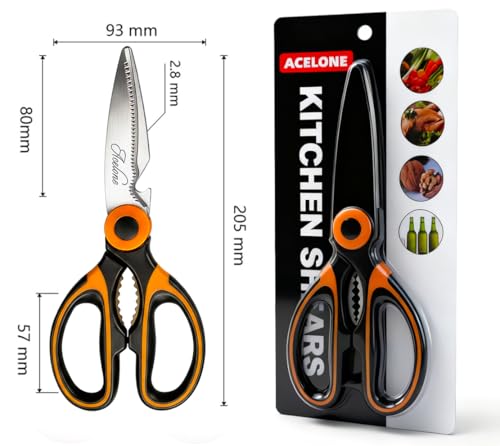 Image of Kitchen Shears, Acelone Heavy Duty Shears Ultra Sharp Stainless Steel Multi-Function Kitchen Scissors for Chicken /Poultry /Fish /Meat /Vegetables /Herbs /BBQ
