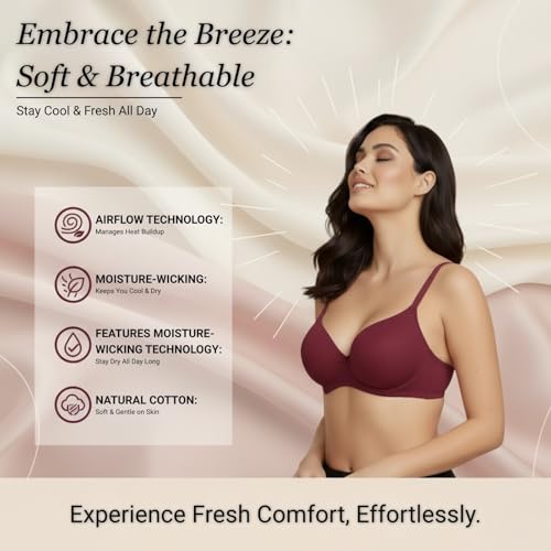 Image of Saforia Cuddlecot Cotton Padded T-Shirt Bra for Women | Wire-Free Full Coverage Bra | Breathable Soft Cotton Everyday Bra | Seamless Comfort Innerwear