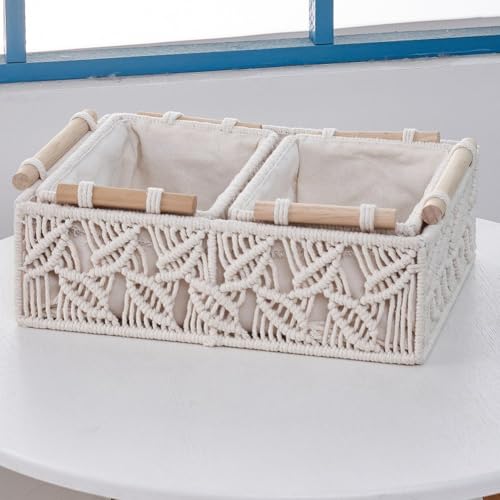 Cestas de macramé de cuerda de algodón de alta calidad con elegantes asas de madera 3