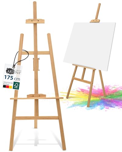 Artina Staffelei Holz Groß - FSC® Kiefernholz 175cm Holzstaffelei - Feldstaffelei höhenverstellbar große & kleine Keilrahmen – Staffelei für Kinder & Erwachsene, Hochzeit, Leinwände, Easel – Tessin