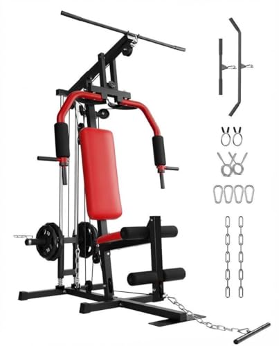 GarveeTech Home Gym Equipment, Workout Weight Machine with Cable Pulley System, 400 LBS Weight Capacity All in One Full Body Exercise Station for Strength Training, Multifunctional Compact Home Gym