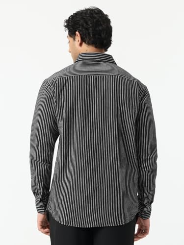 Image of The Souled Store Cotton Linen Stripes: Apricot Men and Boys Long Sleeves Collared Neck Orange Stripes Regular Fit Lightweight Comfortable Summer Cotton Linen Shirts