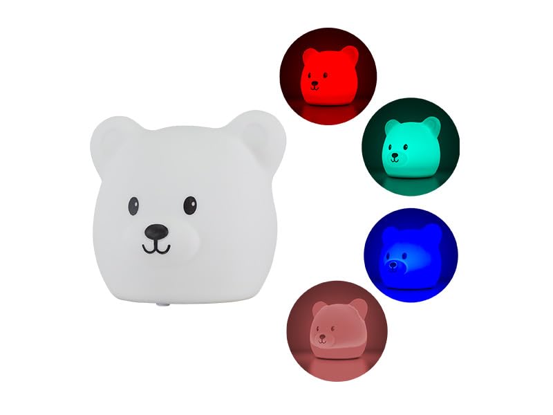 BEPER Lámpara LED de osito de silicona para niños, luz nocturna multicolor táctil, recargable por USB, suave y segura, 0 m + fácil