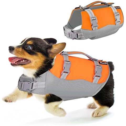 SlowTon Schwimmweste Hund - Starker Auftrieb verstellbarer reflektierender Rettungsgriff Ripstop Rettungsweste Cover