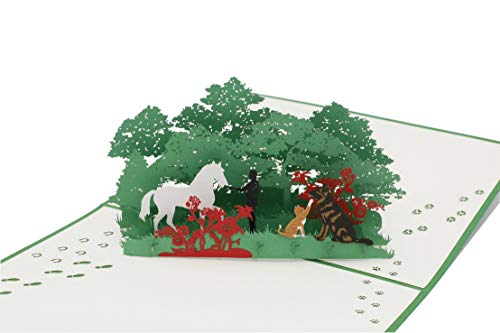 Chevaux, chien, chat, nature, animaux, chevaux sauvages, amoureux des animaux, carte pliante 3D, carte de vœux, carte cadeau Cover