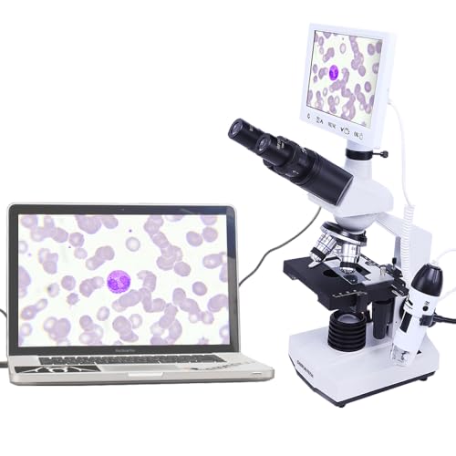Image of Trinocular Compound Microscope 40X-2500X Magnification Research-Grade, with 7 inch LCD Monitor, with Handheld Microscope