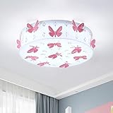 KWOKING LED Kid's Flush Mount Ceiling Light with Pink Butterfly Deco Modernist Crystal Drum Ceiling...