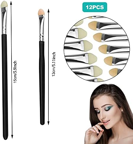 GIRAFEDA 12 PCS Eyeshadow Sponge Applicators Reusable Eyeshadow Brush Disposable Sponge Eyeshadow Applicators Oval Makeup Applicator Eyeliner Brush Beauty Tool with Long Handle for Women Ladies