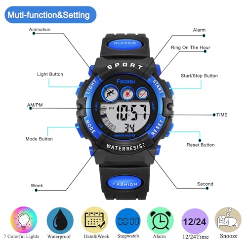 Image of Kids Watch Digital for Boys-Waterproof Kids Sports Watch with Light, Alarm&Snooze,Stopwatch Military Design Silicone Band Gift for Birthdays,Christmas Outdoor Activities(8+ Years)