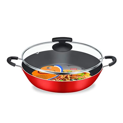 Paellera Vermelha com Tampa de Vidro Dona Chefa Preta Pequeno