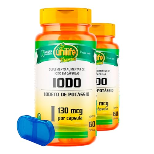 Iodeto de Potássio 130mcg Unilife Iodo 60 Cápsulas 2un + Porta Cápsulas