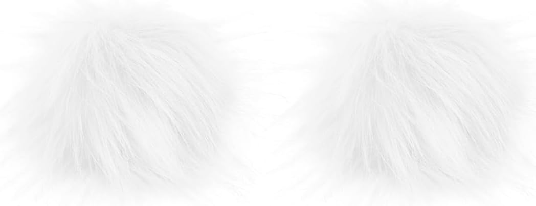 Happyyami 2Pcs DIY Faux Fur Fluffy Pompoms Ball Fur Fluffy Pom Pom Balls for Knitting Crafts Hats Shoes Scarves Keychains Gloves Charms 8-9CM (White)