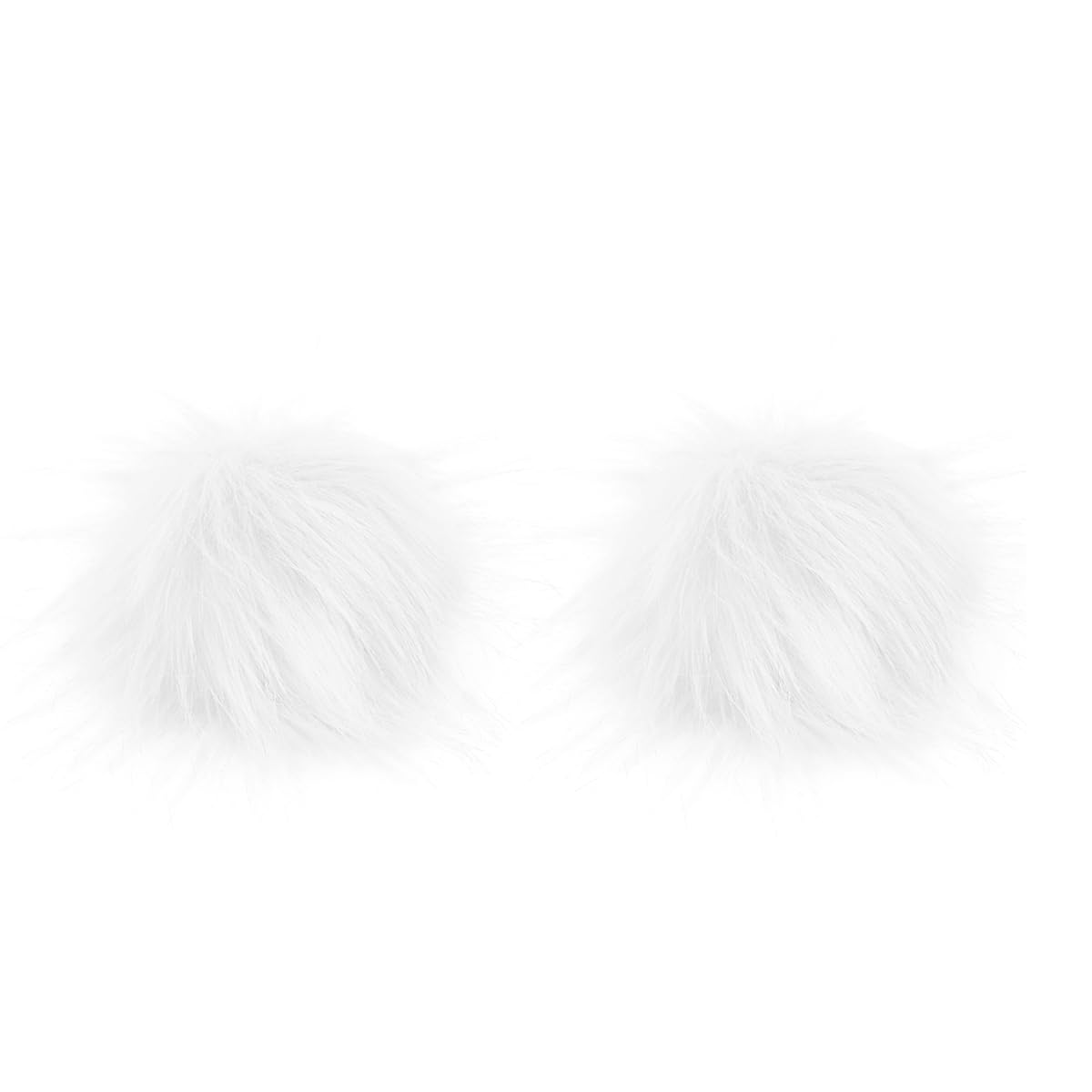Happyyami 2Pcs DIY Faux Fur Fluffy Pompoms Ball Fur Fluffy Pom Pom Balls for Knitting Crafts Hats Shoes Scarves Keychains Gloves Charms 8-9CM (White)