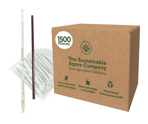 Sustainable Agave Co - Agave Fiber Invidivually Wrapped Drinking Straws - 1500 Count - Plant-Based Made With Upcycled Materials Reusable - Brown Regular 8