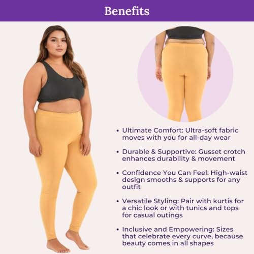 Image of Adira | Plus Size Leggings for Women | Plus Size Leggings for Women | High Waist | Ankle Length | Soft Cotton & Elastane Blend | Non-See-Through | Gusset Crotch Prevents Ripping
