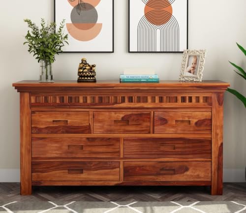 Image of Wooden Chest of Drawers for Living Room with 7 Drawer - Solid Wood Chest of Drawers Wooden Drawer Cabinet Chest of Drawer for Bedroom Storage Cabinet