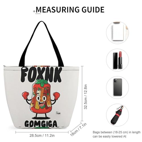 Interesting Boxing Kimchi Cartoon Tote Bag for Women Cosmetic Bag with Zipper, Reusable Wide Opening Handbag for Work, Travel2