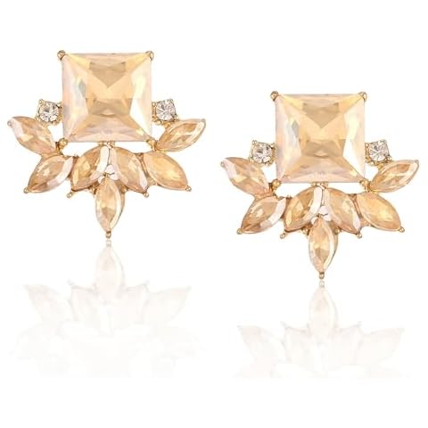 ATIMIGO Champagne Rhinestone Crystal Drop Earrings for Women Gold Art Deco Cluster Wedding Bridal Earrings Birthday Prom Formal Cover