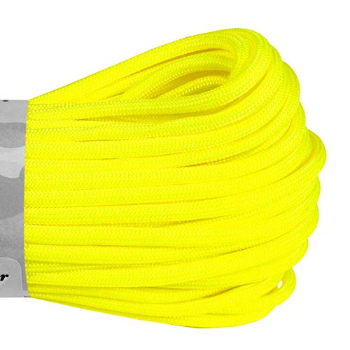 Image of Atwood Rope MFG 550 Paracord 100 Feet 7-Strand Core Nylon Parachute Cord Outside Survival Gear Made in USA | Lanyards, Bracelets, Handle Wraps, Keychain (Neon Yellow)