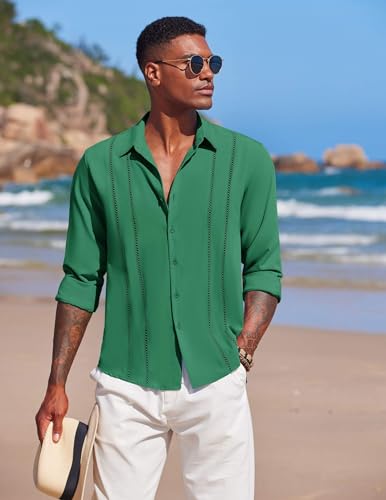 COOFANDY Mens Cuban Guayabera Shirt Casual Button Down Shirts Long Sleeve Summer Beach Shirts - image 4