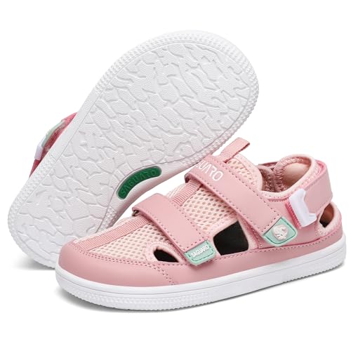 SAGUARO Barfuß Sandalen Mädchen Geschlossene Barfußsandalen Sommer Kindersandalen Atmungsaktiv Sommersandalen Leicht Strandsandalen für Alltag Freizeit Kindergarten Outdoor Hellrosa 25 EU