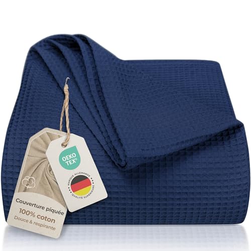 LAYNENBURG Couvre-lit piqué gaufré 100% Coton 250 g/m² – Couverture légère et aérée pour...