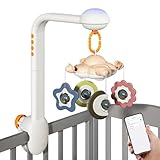 TUMAMA Baby Crib Mobile, Crib Toys with Projection Night Light, Music and White Noise, Soft Plush Mirror Hanging Toys,Mute Spin Motor Nursery Toys for Infant 0 3 6 9 Month Newborn Xmas Gift
