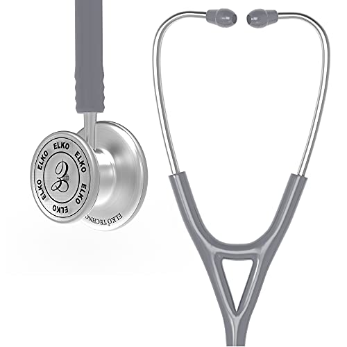 Image of ELKO EL-170 TECHNO III SS Stainless Steel Acoustic Stethoscope | Adult & Pediatric Stethoscope With Double Sided Chestpiece | Two-Way PVC Tubing | Doctors & Medical Students (Grey)
