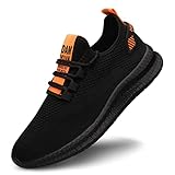 FUJEAK Herren Walkingschuhe Turnschuhe Fitnessstudio Sportschuhe Sneaker Running Tennis Schuhe Freizeit Straßenlaufschuhe Fashion Leichtgewichts Atmungsaktiv Schlüpfen Schuhe Schwarz orange 39