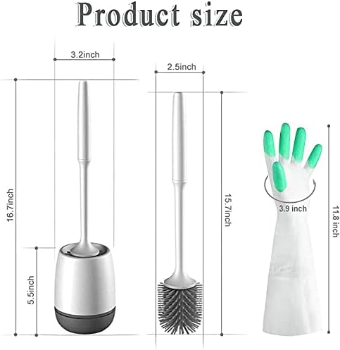 WNATN 2 pack SiliconeToilet Brush and Holder ,Bathroom Toilet Brush Holder Set, Silicone Toilet Cleaning Brush with Quick Drying Holder, Grey &White