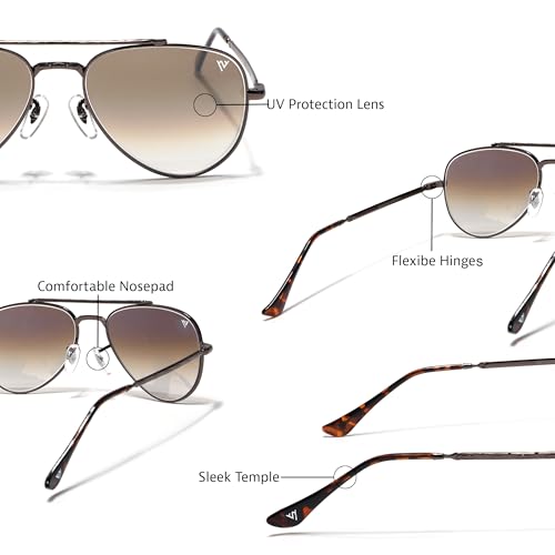 Image of Voyage Aviator Polarized Sunglasses for Men & Women (Black Lens | Grey Frame - MG7619)