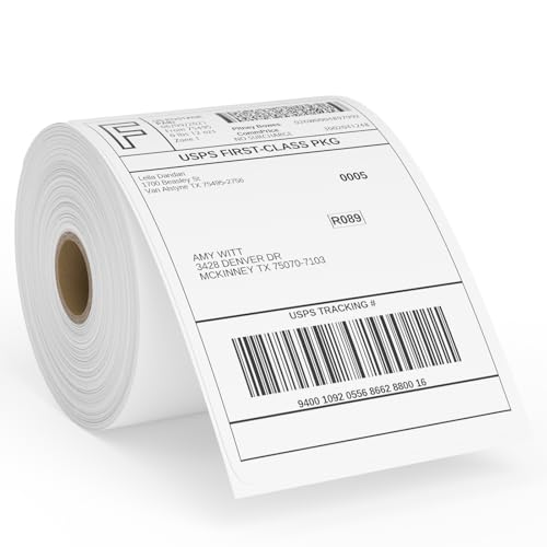 Image of 4 inch x 6 inch Direct Thermal Labels Roll, 450 Labels /Roll, White Perforated Shipping Labels Compatible with Zebra, Elton Printers(1 Roll)