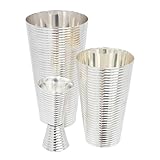 Prince of Scots Fluted Silver Cocktail Shaker Set | 3-Piece Copper with Silver Plate Barware | Classic Boston Shaker for Martini, Manhattan, Bourbon | Elegant Home Bar Gift for Entertaining
