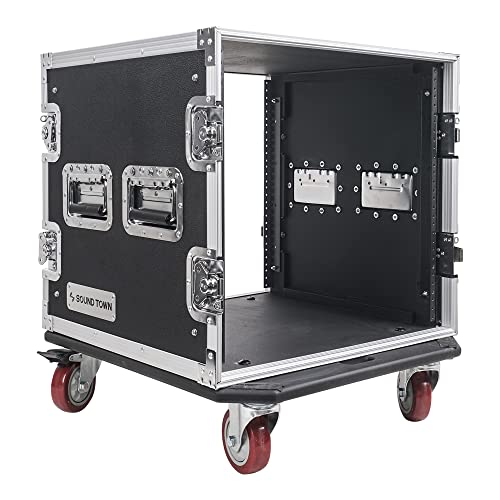 Sound Town 10U PA/DJ Rack/Road Case, 10-Space, with 21” Rackable Depth, Casters, Plywood, Metal Ball Corners - Pro Tour Grade (STRC-10UW)