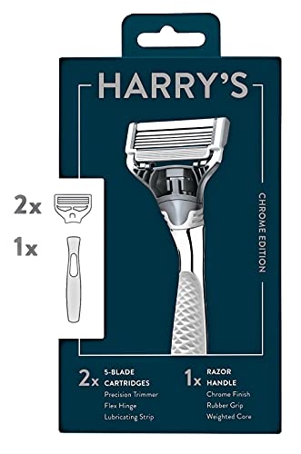 Harry's 5-Blade Men's Razor - 1 Razor Handle + 2 Razor Blade Refills - Chrome Edition Handle