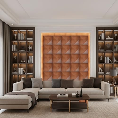 Image of Kayra Decor 3D PVC Wall Panels for Bedroom & Living Room |Fluted Design |Darkwood Color | 19.7 x 19.7 Inch | Pack of 18 | 48.42 Sq Ft