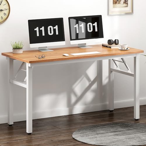 Image of Need 47 inches Computer Desk Office Desk Folding Table with BIFMA Certification Computer Table Workstation,Teak White AC5BW-120