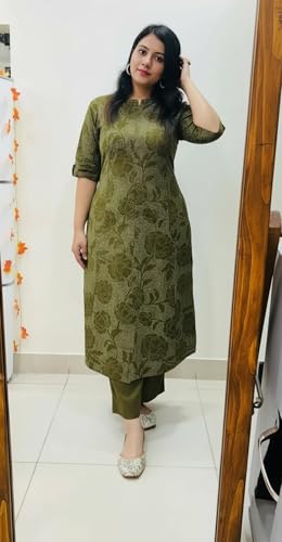 Image of ANNI Designer Kurta Sets for Women Viscose Blend Printed | Kurti Set for Woman | Kurta Palazzo Set | A Line Kurti | Mandarin Collar Elbow Sleeve Suit Set for Women Stylish Ethnic Outfit Clothing