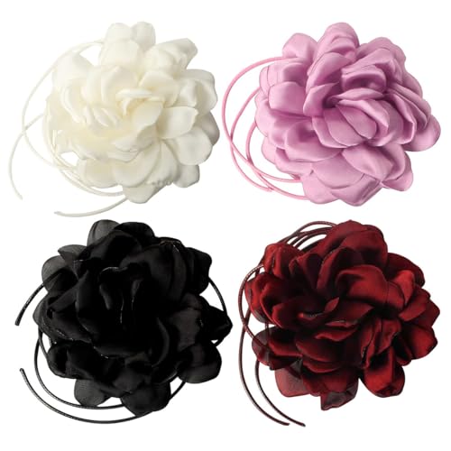 WJRQD 4 gargantilhas de flores, colar de flores grandes, colar de flores grandes, colar de gravata para mulher