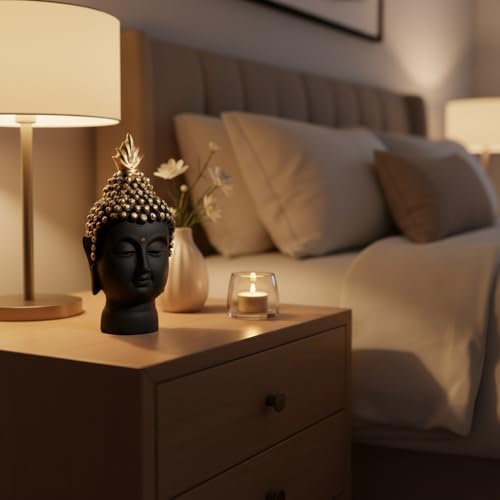 Image of HindCraft Buddha Face Showpiece for Home Decor - Meditating Buddha Head Statue for Living Room, Office Desk, Meditation Room, Spiritual Decorative Idol Gift Item