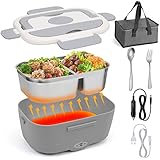 Fiambrera Eléctrica 60W 3 In 1 para Coche/Camión,Calentador de Comida Electrico 12V/24V/220V Fiambreras Comida Trabajo 1,5L para Coche y Hogar Trabajo con Bolsa de Aislamiento,Gris