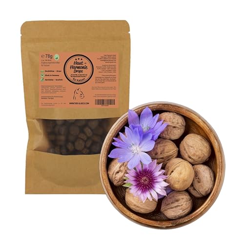 Trade Teamwork HautHarmonie Drops Lot de 180 friandises et collations aux fleurs de Bach pour le soin de la peau et du pelage - Complément alimentaire pour chat - 78 g