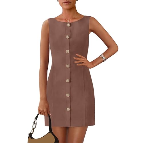 Women's Summer Sleeveless Crew Neck Bodycon Midi Dresses Dressy Casual Party Business Work Button Down Tank Dress2