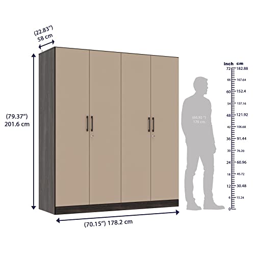 Image of Wakefit Wardrobe | 1 Year Warranty | Engineered Wood Almirah, Cupboard for Clothes Storage | 4 Door, 4 Shelves, 2 Drawers, 2 Hanging Space | Cashmere Plus - Wyoming Maple-Frappe
