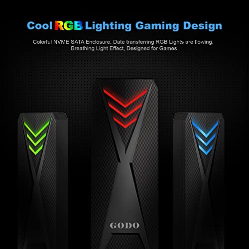 Image of GODO RGB M.2 PCIe NVMe /SATA SSD External Enclosure,Portable USB C to M.2 Nvme Sata Adapter Tool Free,10Gbps 3.1 /3.2 Gen 2, Support UASP Trim for M (B+M) Key