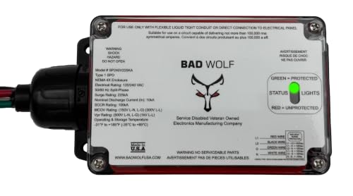 Bad Wolf SP240V225KA Whole House Surge Protector 225kA, ETL Listed Type 1 SPD, 120/240V Split Phase, EM Protection, NEMA 4X