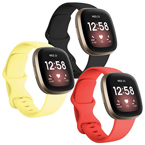 FunBand Compatible with Bands Fitbit Versa 3 / Versa 4 / Sense 2 Strap, Soft Silicone Fitness Sports Replacement Wrist Strap Bracelet for Fitbit Versa 4 / Versa 3 / Sense 2 Smart Watch (3 Pack)