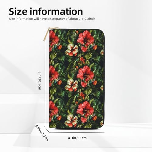 Leather Thin Slim Wallets for Women Men - Fashion Tropical Plants Hummingbirds Print Card Wallet Holder with Zipper2